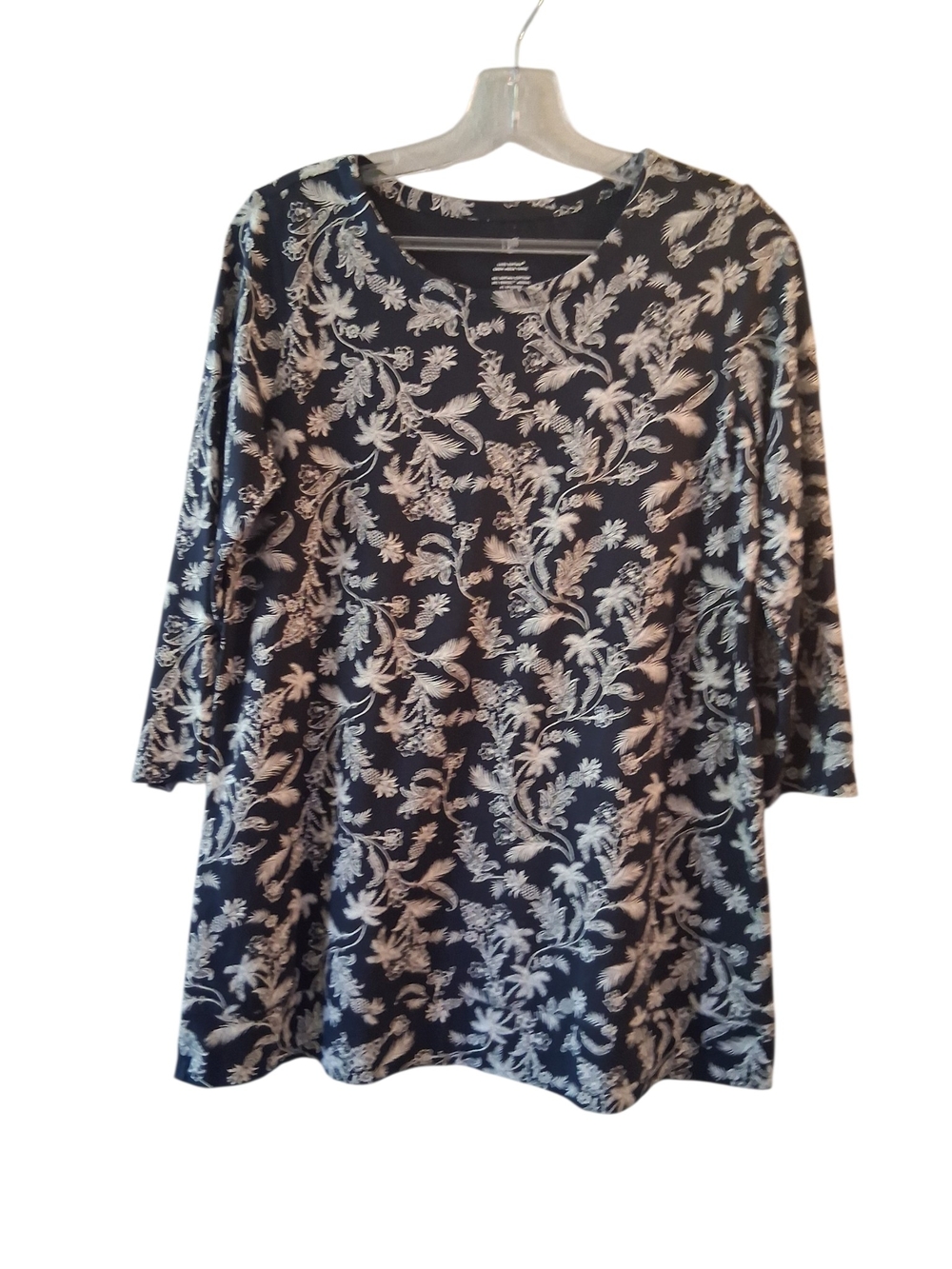 J. Jill Navy and Cream Flora Botanical Tunic Supima Cotton - Picture 2 of 4